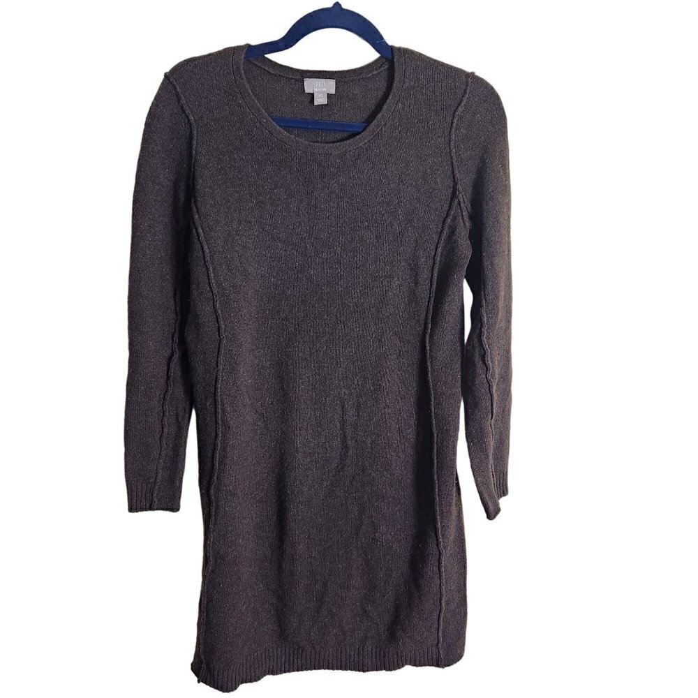 J. Jill Brown Italian Yarn Wool Cashmere Exposed Seams Sweater Dress Size XSP